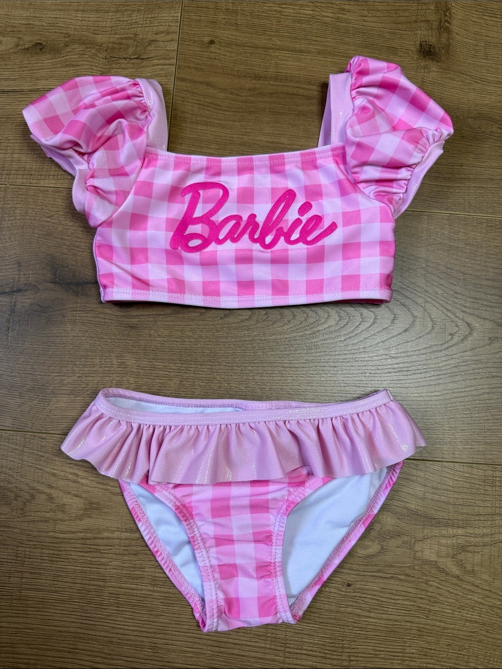Barbie Pink Gingham Ruffle Two-Piece Swim Set